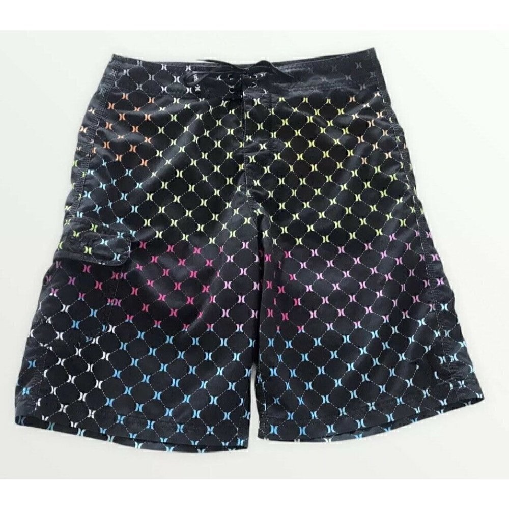 Hurley Black Pink Blue Orange Logo Print Boardshorts 32
